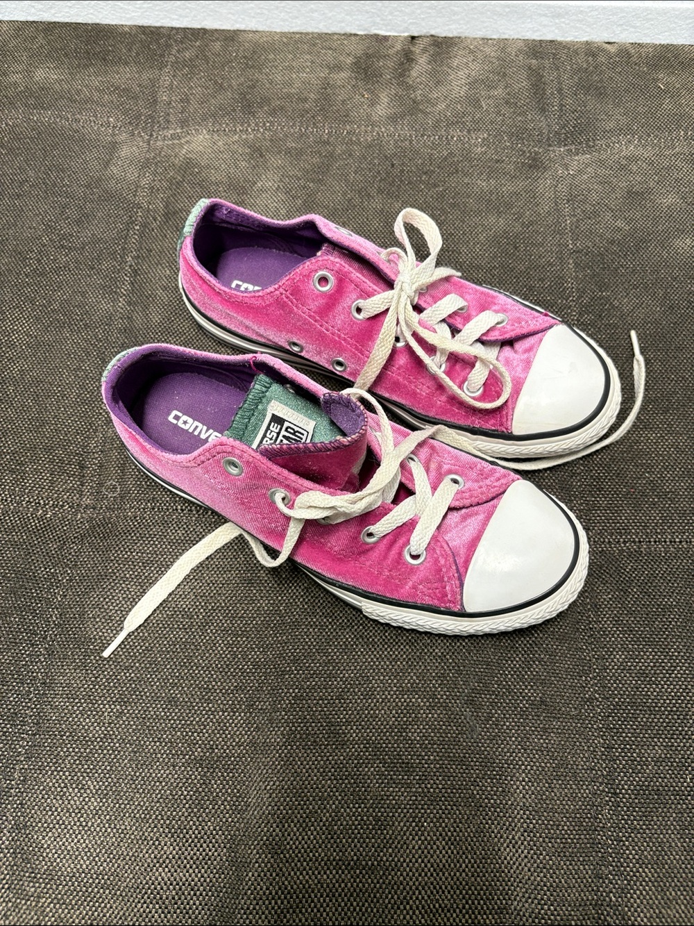 Converse Kids All Star Low K Double Tongue Pink Raspberry Velvet Shoes 658198F